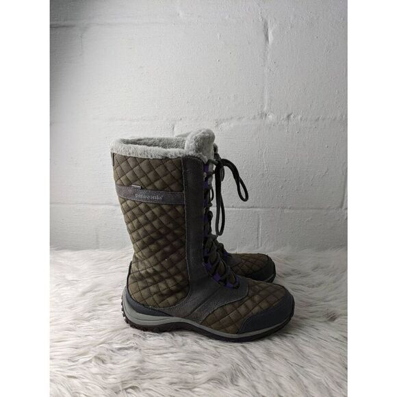 Patagonia Bucket Wintertide Quilted Waterproof Faux Fur High Boots Sable Women's - Picture 2 of 6